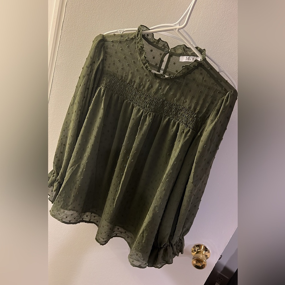 Green Sheer Office Top - size L